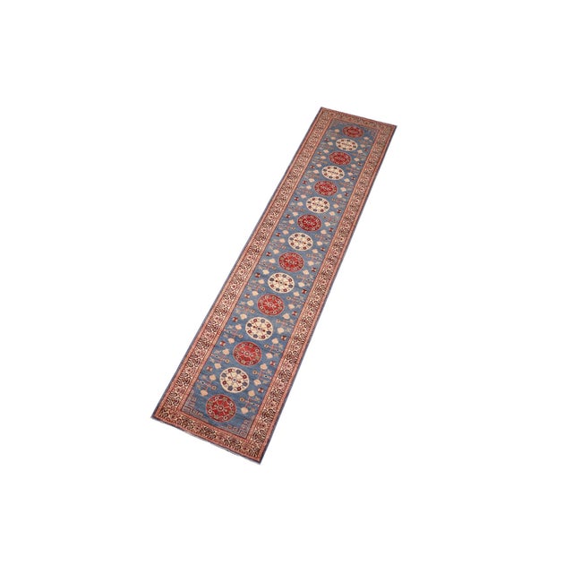 Rustic Kazak Light Blue/Beige Wool Runner Rug- 2'11''x13'6'' For Sale - Image 10 of 10