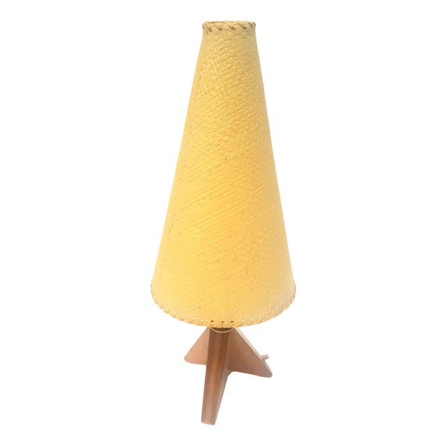 Tripod Table Lamp with Wooden Base, 1950s For Sale