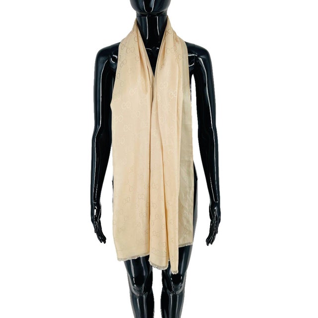Early 21st Century Gucci Beige Logo Silk Scarf For Sale - Image 5 of 8