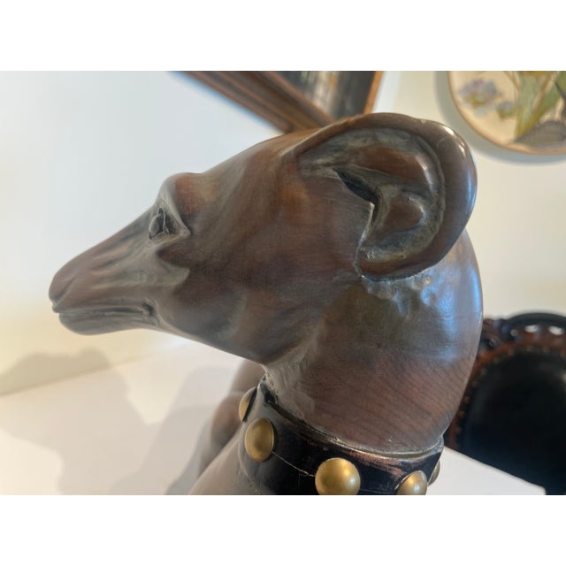 Mid-Century Vintage Whippet Dod Wood Sculpture Seated on Base For Sale - Image 10 of 15