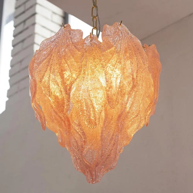 Beige Pink Suspension Chandelier with Murano Glass Leaves, Italy, 1990s For Sale - Image 8 of 11