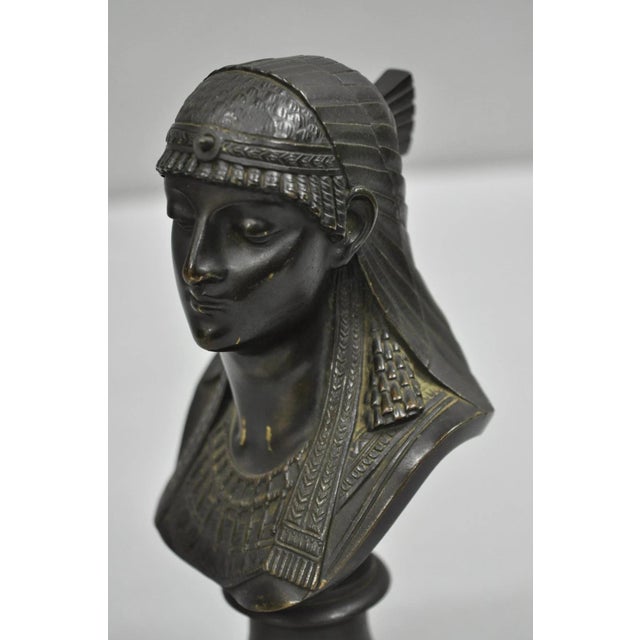Late 19th Century Late 19th Century Antique Egyptian Revival Small 7" Bronze Grand Tour Bust of a Pharaoh For Sale - Image 5 of 12