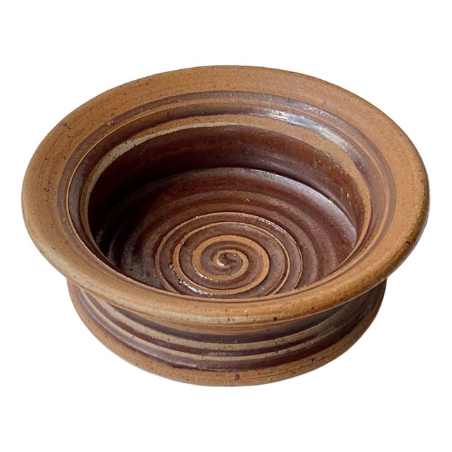 Danish Modern Stoneware Bowl with Spiral Glaze by Tue Poulsen, 1970s For Sale