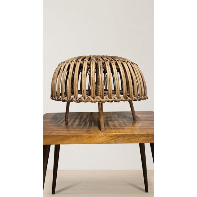 Brown Mid-Century Woven Rattan Stool by Franco Albini, Italy, 1950s For Sale - Image 8 of 10