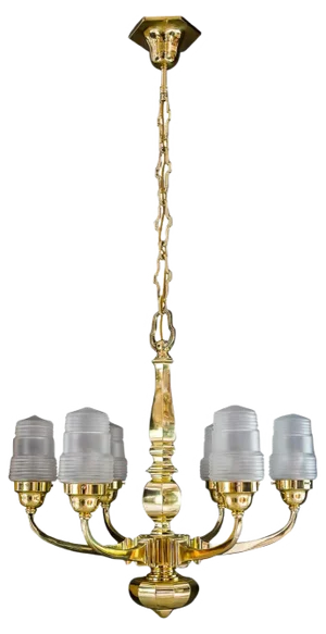 Art Deco Chandelier with Original Glass Shades, Vienna, 1920s