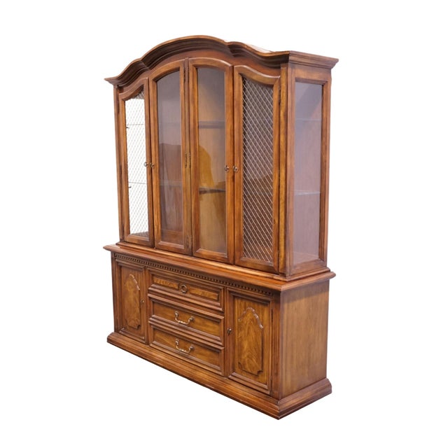 STANLEY FURNITURE Solid Walnut Italian Provincial 66" Buffet w. Lighted Display China Cabinet w. Grilled Doors 8311-04...