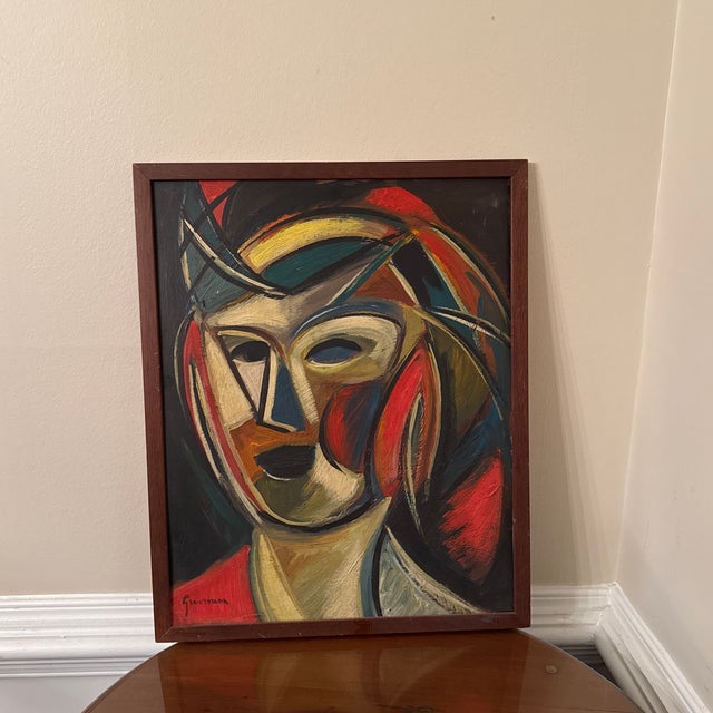 Vintage Italian Abstract Portrait Painting ~ Framed For Sale - Image 9 of 10