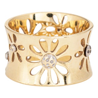 Vintage Sunflower Ring Sz 6.5 14k Yellow Gold Wide Cigar Band Estate Jewelry For Sale