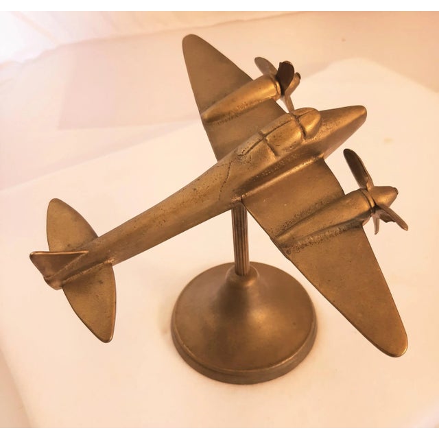 Metal Vintage Brass Airplane Model Figurine For Sale - Image 7 of 8