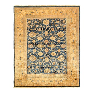 1970s Vintage Light Blue Hand Knotted Sultananad Design Rug 8' X 10' For Sale