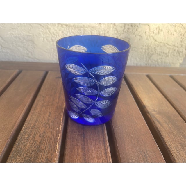 Vintage 1960's set of 4 Czech tumblers leaf pattern cobalt blue design. I have never used them and purchased them in the...