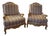 Pair of French Country Louis XV Style Bergère Lounge Chairs in Custom Multi-Stripe Upholstery For Sale