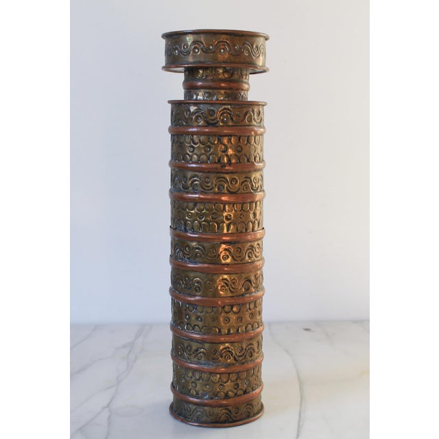 Vintage 1960s Gene Byron Mexican Pressed Tin, Brass and Copper Candle Holders - Set of 2 For Sale - Image 4 of 10