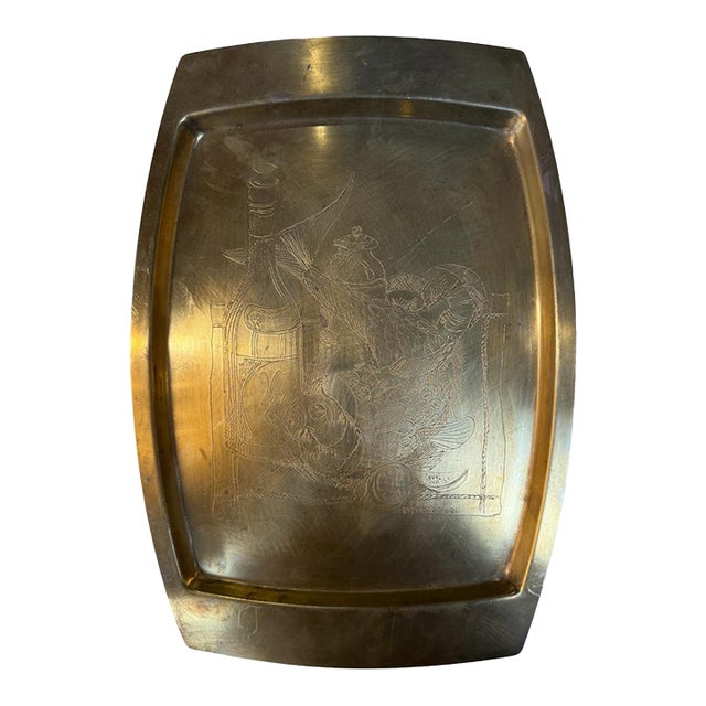 Remo Bombarieri Engraved Brass Tray For Sale