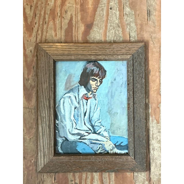 Vintage 1970s Oil Painting of Seated Man For Sale - Image 4 of 11