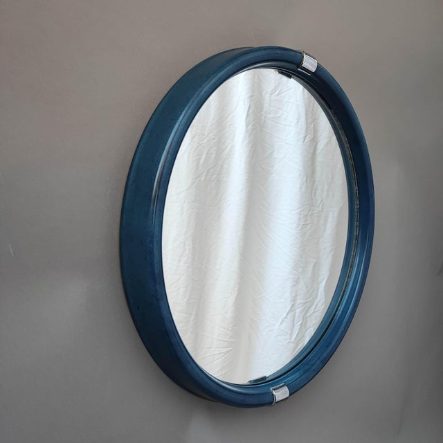Round Blue Mirror, 1970s For Sale - Image 3 of 8