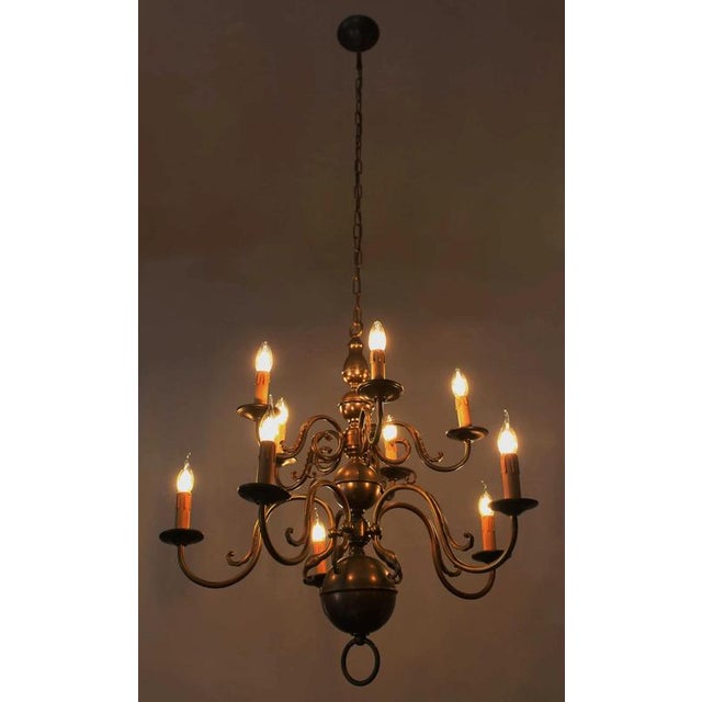 Dutch Brass 2-Tier Chandelier For Sale - Image 4 of 5