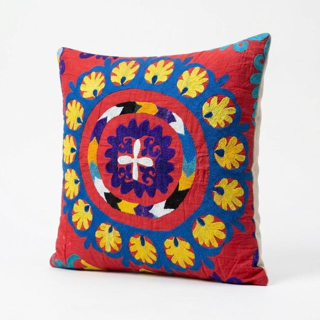 Mid-Century Modern Folk Art Suzani Pillow Cover 19'' X 21'' For Sale - Image 3 of 4