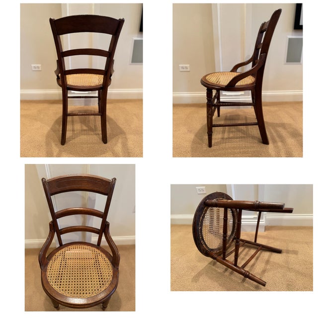 Brown Vintage Victorian Style Mahogany and Cane Side Chairs - Set of 4 For Sale - Image 8 of 17