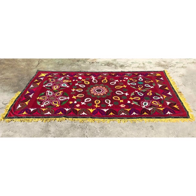 Handmade Red & Yellow Suzani Bedspread For Sale - Image 4 of 6