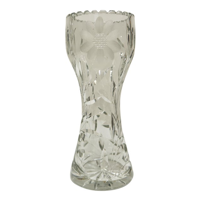 Cut Glass Corset Vase With Daisy Floral Design For Sale