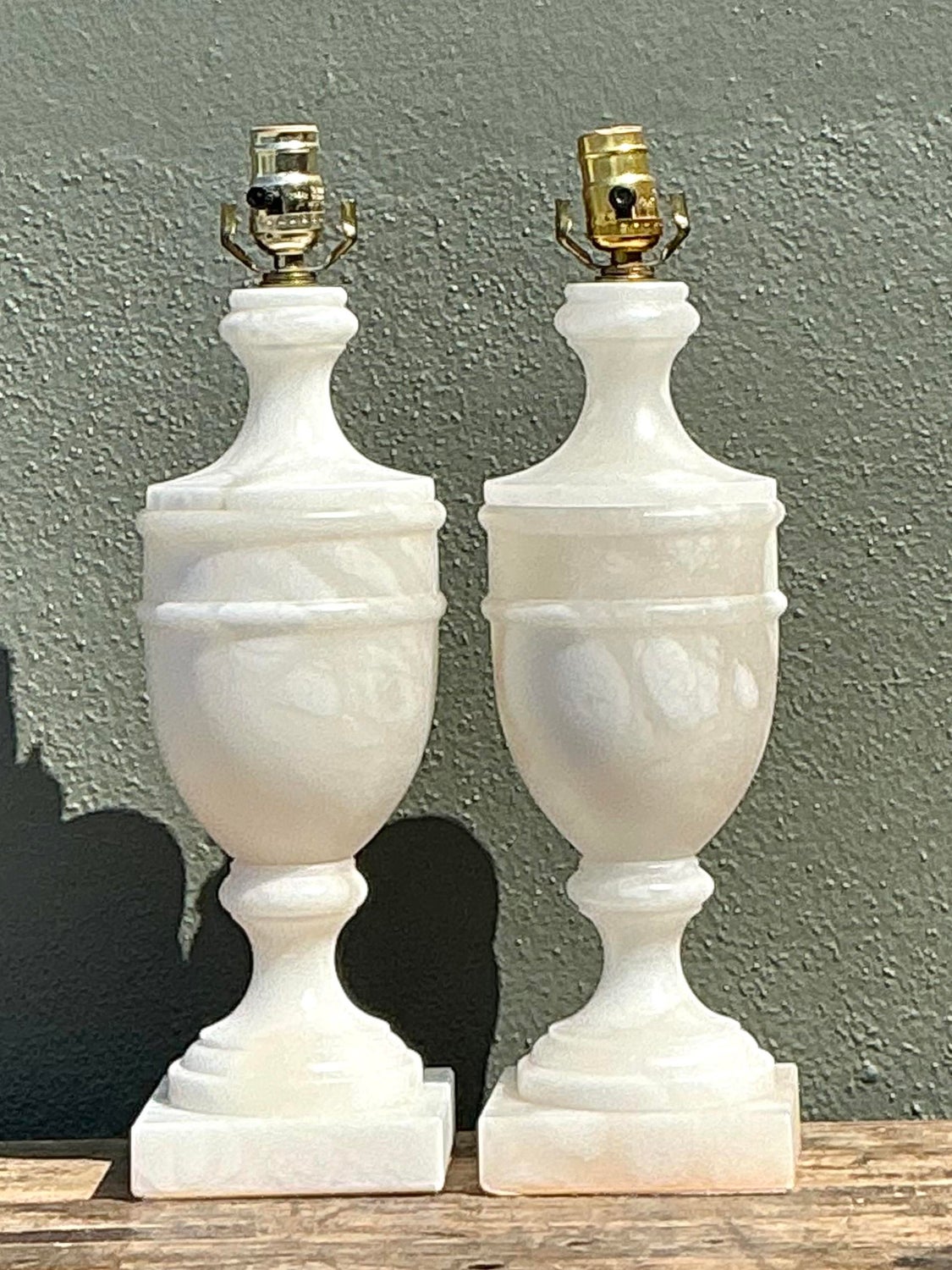 Vintage Carved Alabaster Lamps - A Pair - Detail view