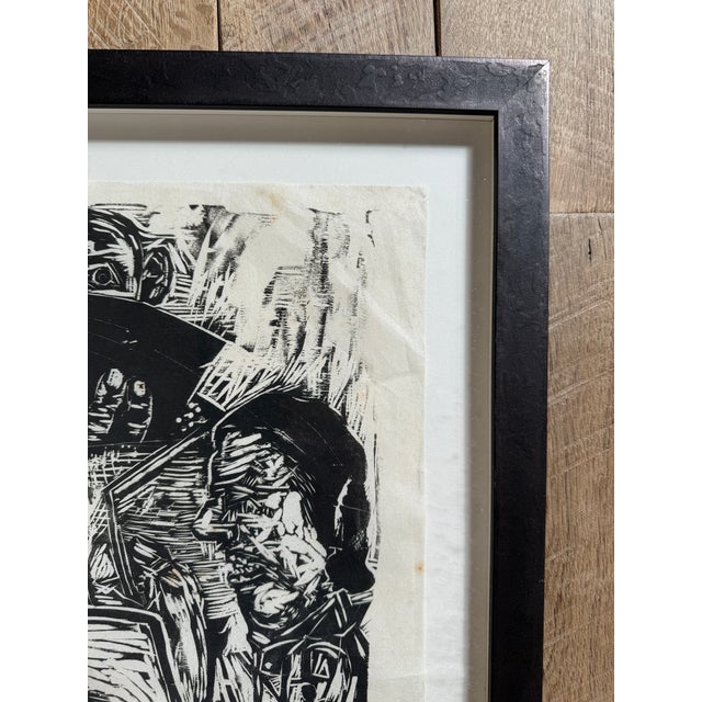 1990s Vintage Abstract Figures Original Woodcut Print For Sale - Image 5 of 12