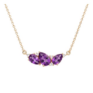 Deep Purple Amethyst Pear Gemstone Necklace | 18k Yellow Gold Plated Fan Cluster Pendant Necklace | February Birthstone Statement Jewelry For Sale