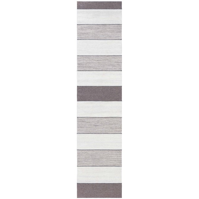 "Carrara" Contemporary Flatweave Striped Light Gray Runner by Doris Leslie Blau For Sale