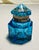 Antique Blue Faceted Crystal Artdeco Inkwell or Fragrance Holder Enamel Painted Flowers For Sale - Image 4 of 10