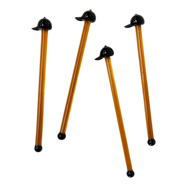 Vintage Culver LTD Blown Glass Ball Cap Swizzle Sticks, S/4 For Sale