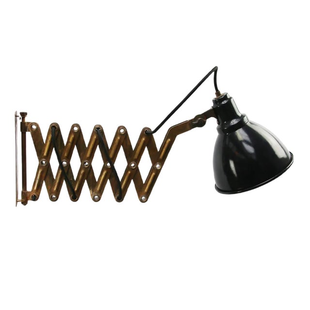 Vintage Industrial Wall Lamp in Black Enamel and Brass For Sale