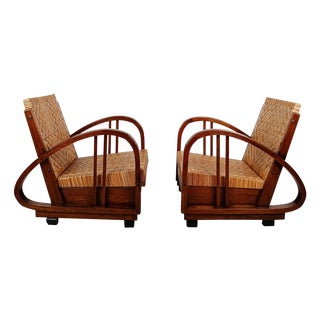 Set of Art Deco Lounge Chairs in Teak and Cane in the style of Francis Jourdain, 1930s For Sale