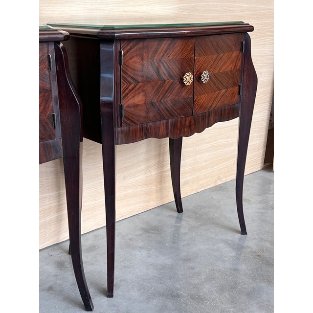 Early 20th Century Art Deco Italian Bedside Tables in Mahogany, 1950s, Set of 2 For Sale - Image 9 of 14