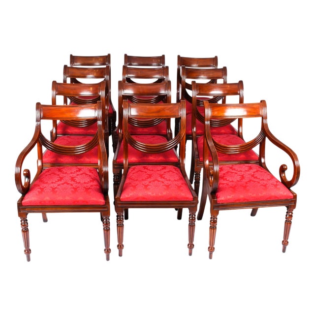 Vintage Regency Revival Swag Back Dining Chairs, Set of 12 For Sale