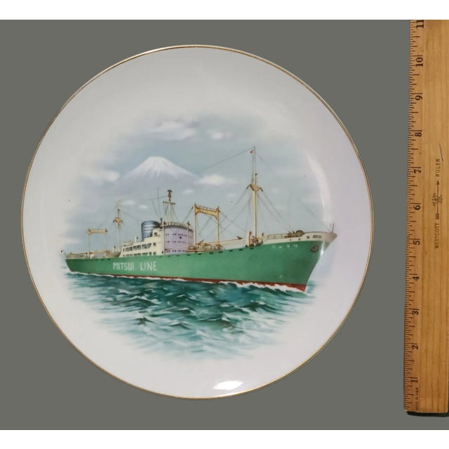 Ceramic Vintage Japanese Noritake Porcelain Painted Ship Mitsui Line Decorative Plate For Sale - Image 7 of 9