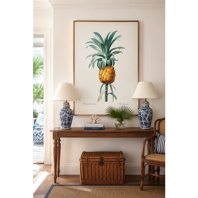Vintage botanical artwork reproduced and refined for modern printing. Featuring a richly detailed pineapple illustration...