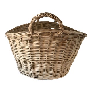 Vintage Wicker Basket With Handles For Sale