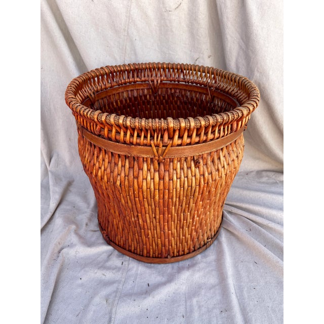 Wood Large Chinese Woven Willow Basket For Sale - Image 7 of 7