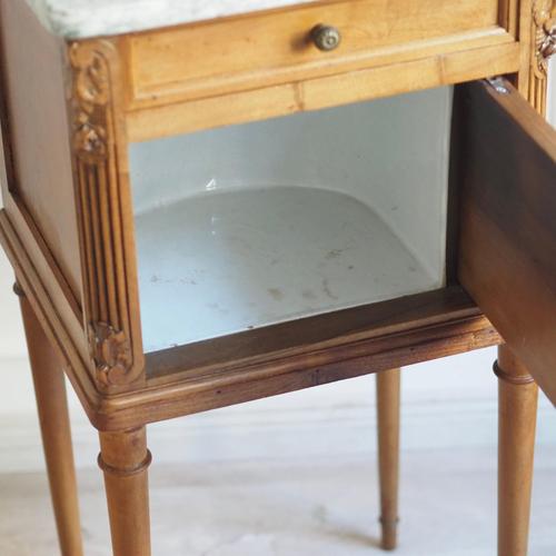 Antique French Bedside Table with Marble and Porcelain Top, 1890s For Sale - Image 11 of 17