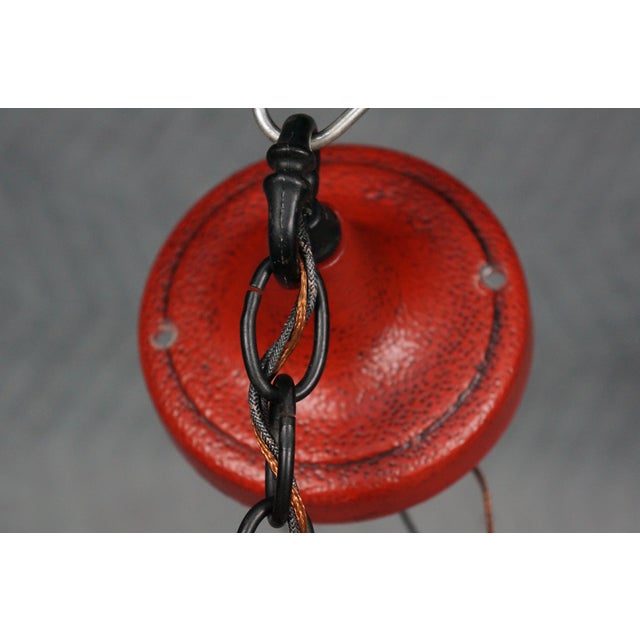 1960s Red Metal Chinoiserie Chinese Pagoda Hanging Lantern Pendant Light For Sale - Image 11 of 12