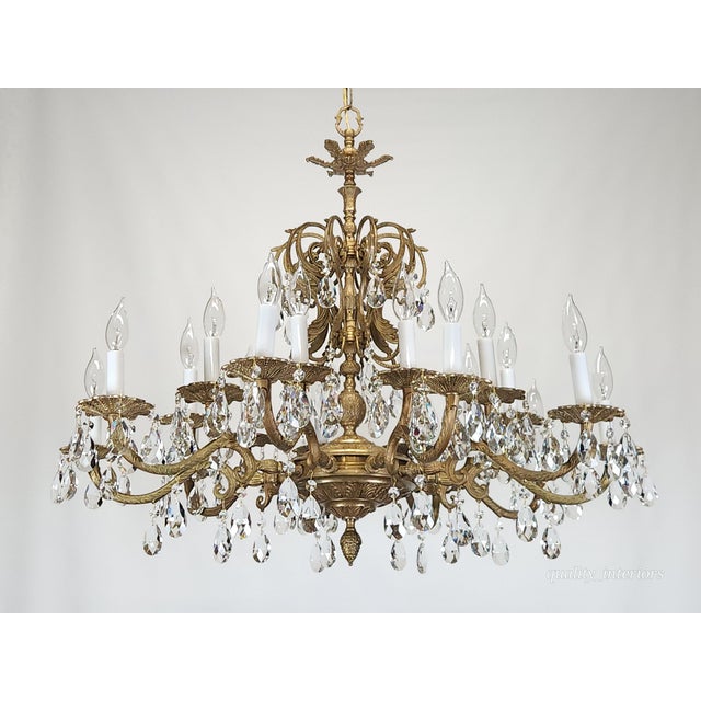 Victorian Antique Opulent Brass Cut Lead Crystal Chandeliers 30 Wide ~ Pair Available For Sale - Image 3 of 5