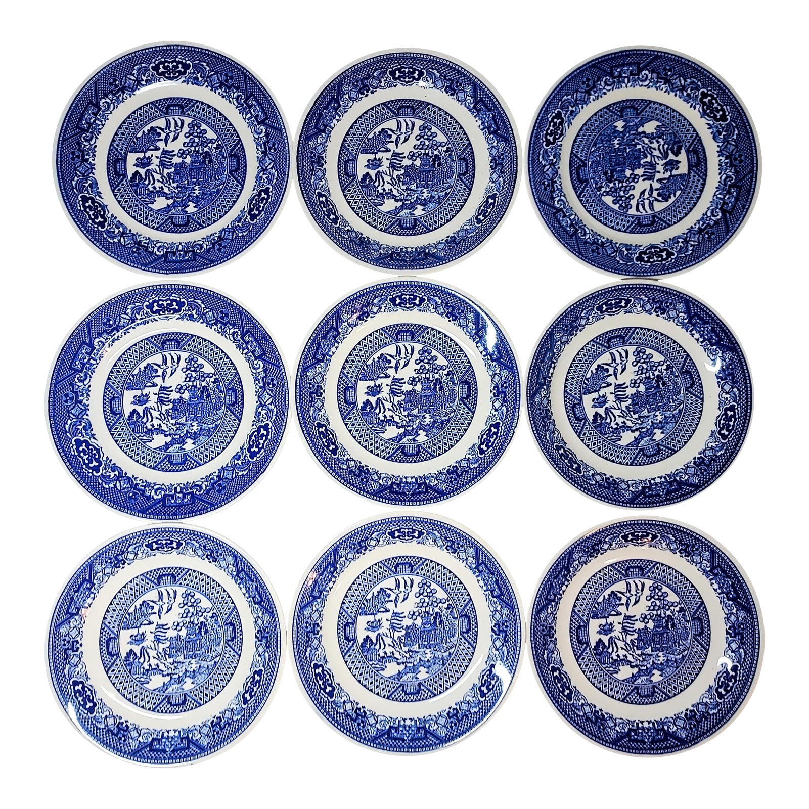 Flow Blue Willow Bread Plates Set of 9 Chairish