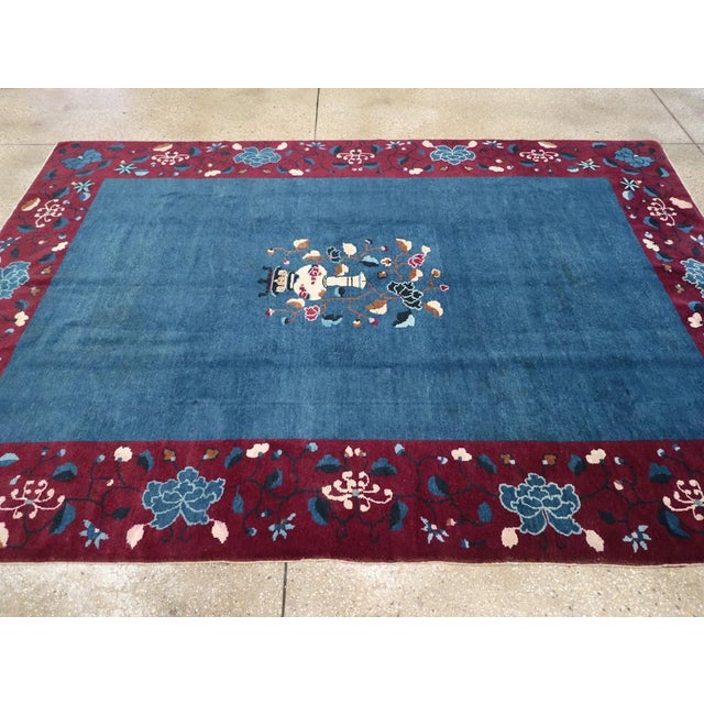 Mid-20th Century Handmade Chinese Art Deco Accent Carpet For Sale - Image 4 of 8