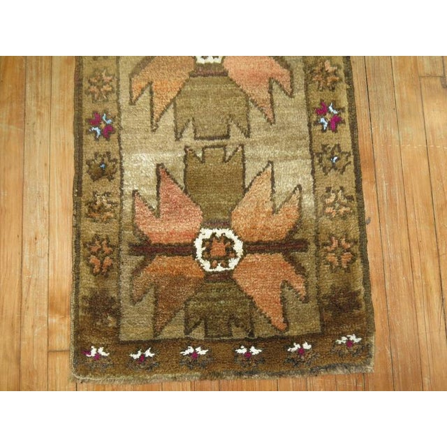 Folk Art Vintage Zabihi Collection Turkish Village Brown Throw 20th Century Rug For Sale - Image 3 of 6