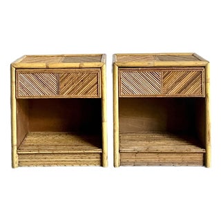 Vintage Boho Chevron Pencil Reed Nightstands - A Pair For Sale