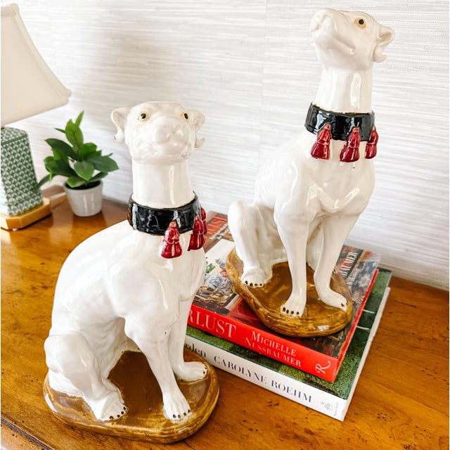 White Mid-Century European Pottery Whippet Figurines - A Pair For Sale - Image 8 of 12