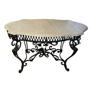 1940s French Wrought Iron Table With Beautiful Marble Top For Sale