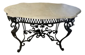 1940s French Wrought Iron Table With Beautiful Marble Top