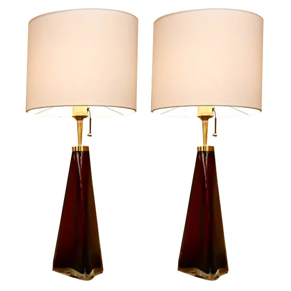 Large Swedish Art Glass Model Rd1319 Table Lamps by Carl Fagerlund for Orrefors, 1950s, Set of 2 For Sale